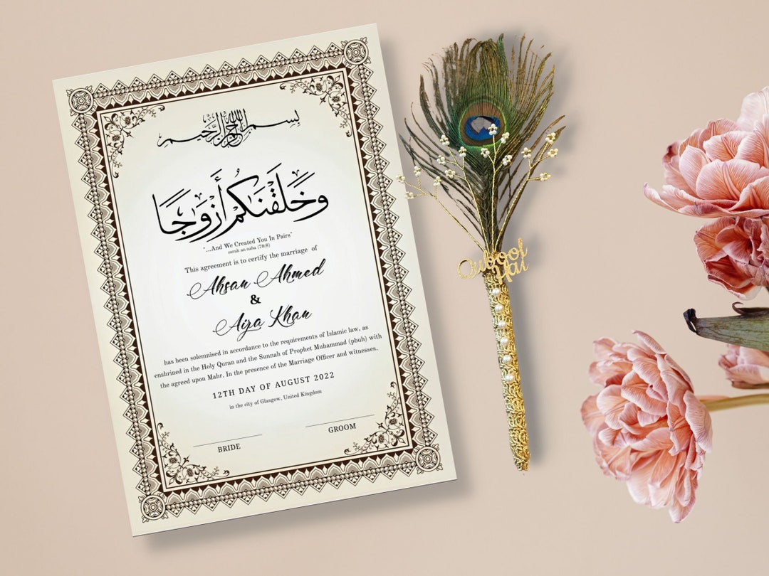 Nikkah Islamic Marriage Certificate, PRINTABLE Nikah Certificate Nikkah Islamic Marriage Certificate, PRINTABLE Nikah Certificate