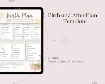 Birth Plan and After Birth Checklist Canva Template | Editable Digital Birth Plan | Printable Birth & Postpartum Planner