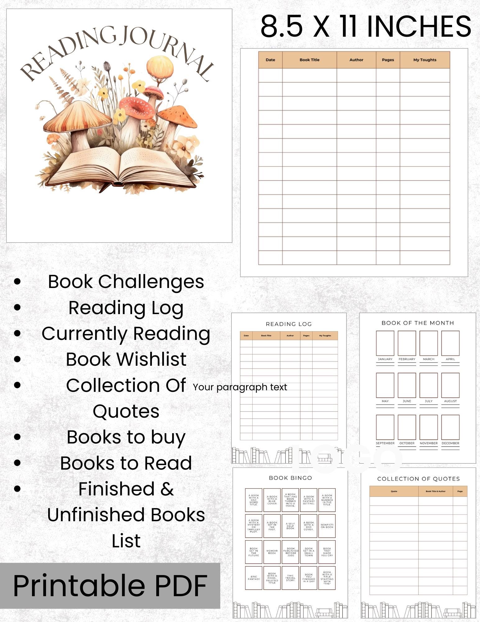 Reading Journal Printable PDF | Book Tracker & Reading Log | Book ...