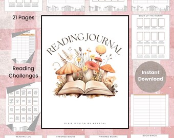 Reading Journal Printable PDF | Book Tracker & Reading Log | Book Challenges, Quotes, Wishlist | Digital Reading Planner