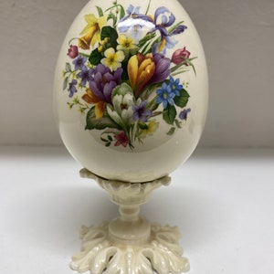 Vintage Ceramic Floral Easter Egg on Pedestal