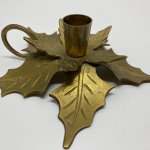 Vintage Brass Holly Leaf Candleholder