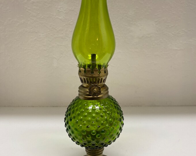 Vintage Green and Brass Hobnail Oil Lamp Etsy