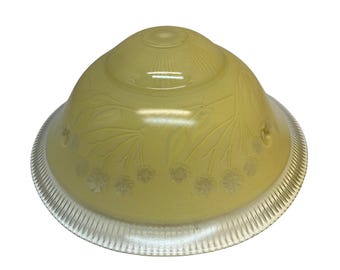 Vintage Art Deco Ceiling Light Cover - Butter Yellow - Daisies - 3 Holes