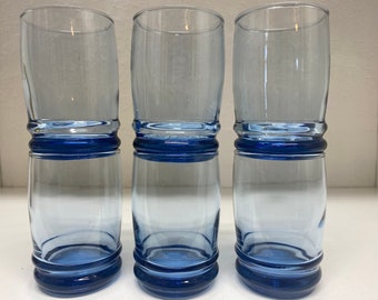 Vintage Saturn Blue Anchor Hocking Juice Glasses Set of Six