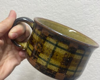 Vintage Otagiri Japan Speckled Plaid Green Brown Mug