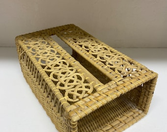 Vintage Rattan Wicker Woven Tissue Box Cover
