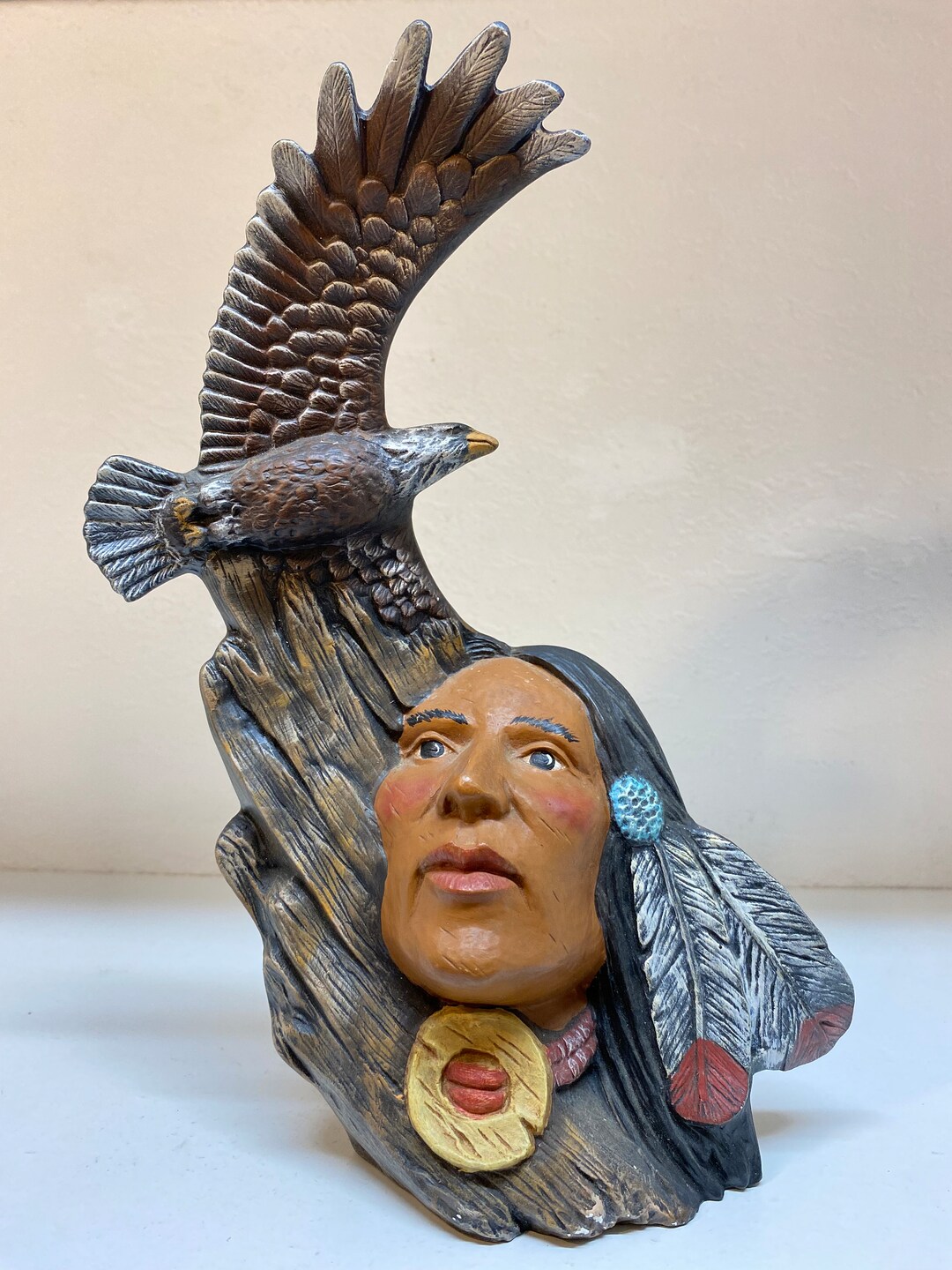 Vintage Hand Painted Native American Man Head With Eagle - Etsy