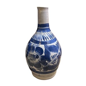 Vintage Tonala Pottery Jug - Handpainted - Blue/Floral