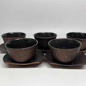 Vintage Cast Iron Japanese Tea Cups/Saucer Set of Five