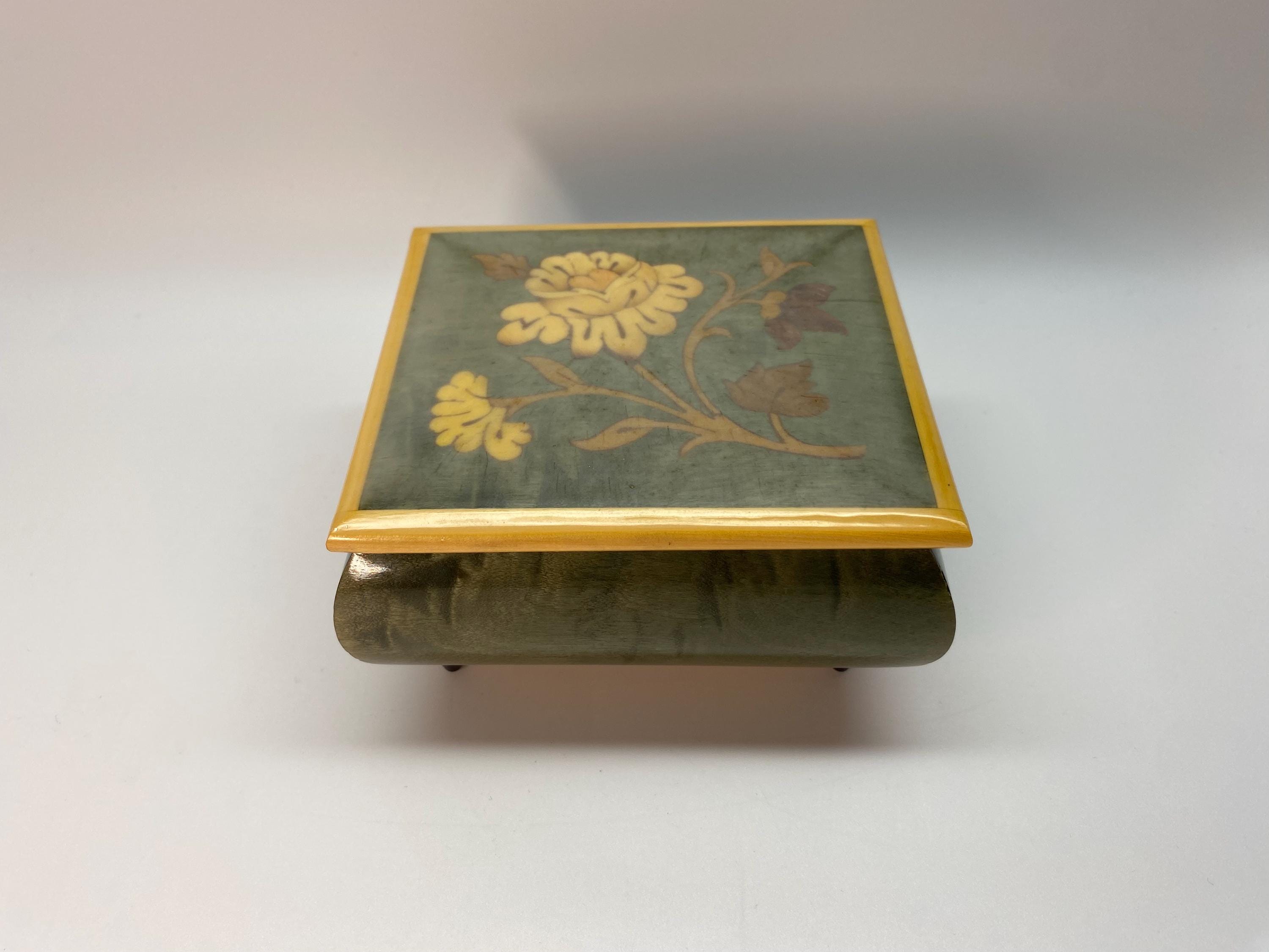 Vintage Reuge Music Box - Teal Green Floral - Made in Italy