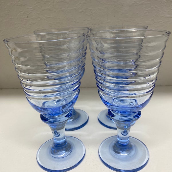 Vintage Libbey Ice Blue Sirrus With Spiral Design Water Goblets Set of Four