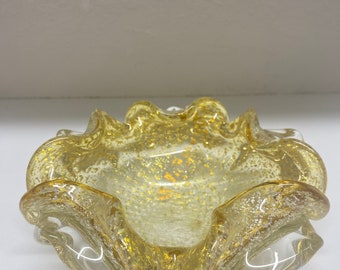 Murano Art Glass Bowl with Gold Flake Accents