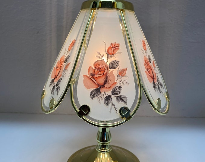 Vintage Floral Rose Touch Lamp Brass Six Glass Panels - Etsy