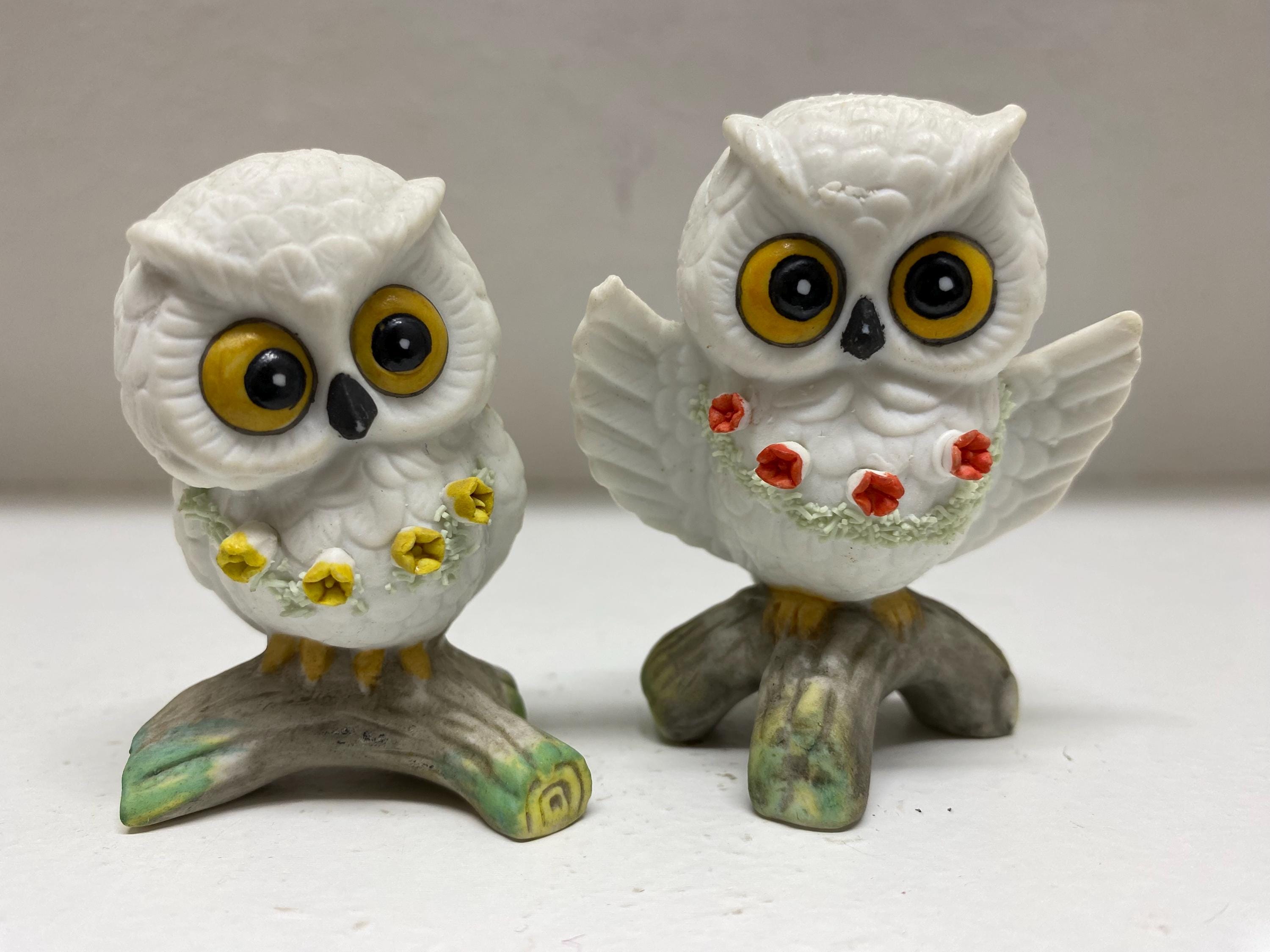 Vintage Enesco Miniature Owl Figurine Set - Silly - Wide Eyed