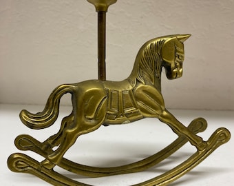 Vintage Brass Rocking Horse With Candle Holder