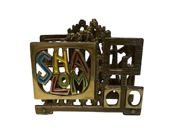 Vintage Brass Abada Napkin Holder - Shalom - Multi Color