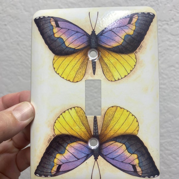 Vintage Butterfly Light Switch Cover - White Yellow Purple