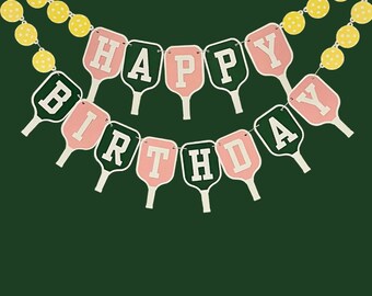 Pickleball Birthday Party Birthday Banner Pink and Geeen Preppy Birthday Green and Baby Pink Birthday