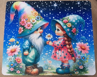 Custom Whimsical Gnomes Mouse Pad, Bright, Colorful