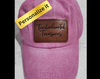 Custom Personalized Pink Vintage Distressed Baseball Cap Hat with Leather Patch