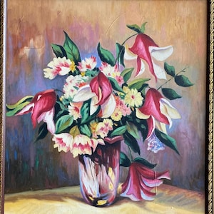flower painting, still life painting, vintage wall art, Vintage Floral Oil Painting, Living room decor , home decor wall art