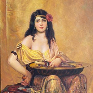Exotic Woman Portrait Oil Painting, Oriental Style Art on Canvas, Realistic Figurative Artwork, Hand-Painted Wall Decor, Unique Home Gift