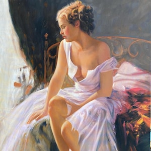 Romantic Woman Portrait Oil Painting, Handmade Original Painting, Woman Portrait, Vintage Wall Art, Living room decor, home decor wall art