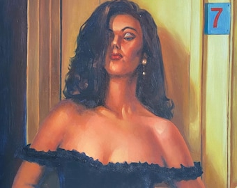 Vintage Frauenporträt-Ölgemälde, handgemachtes Originalkunstwerk 90x50 cm
