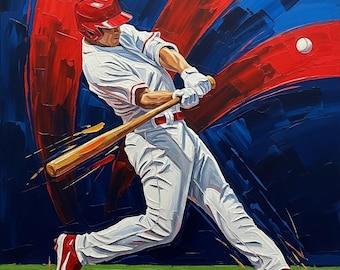 野球選手のキャンバスプリント：現代印象派のスポーツアート - Etsy 日本