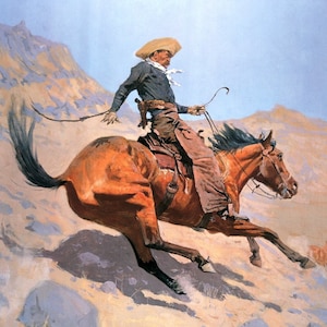 Frederic Remington The Cowboy, oil painting reproduction, Vintage Western Cowboy Art, Southwest Room Decor, Home decor wall art
