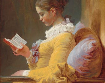 額装済み ジャン＝オノレ・フラゴナール作「読書をする少女」1769年頃 