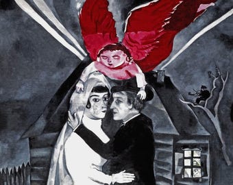 マルク・シャガール「7本の指を持つ自画像」1913年、高品質の手描き