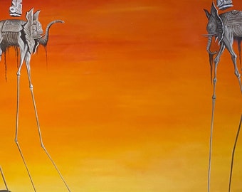 Salvador Dali The Elephants, Oil Painting Reproduction, Original Framed Oil Painting, oil painting on canvas, home decor wall art,