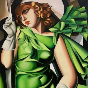 Tamara de Lempicka Young Girl in a Green Dress(Jeune Fille Vert), oil painting reproduction, Art Deco Handmade Painting