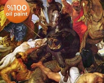 Peter Paul Rubens The Hippopotamus and Crocodile Hunt, Oil Painting Reproduction, Framed painting, home decor wall art