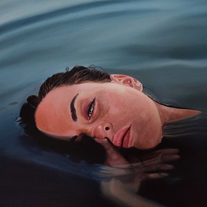 Anxiety Woman Figurative painting, Swimming Woman Painting, Framed Painting, home decor wall art, Living room decor, home decor