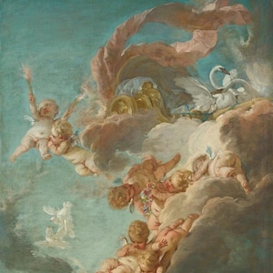 Francois Boucher The Chariot of Venus Oil Painting Reproduction, Living Room Wall Art, Home Decor Wall Art Canvas, Framed painting