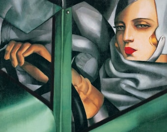 Tamara de Lempicka Tamara in a Green Bugatti, self-portrait, Oil painting on canvas, High quality oil painting reproduction