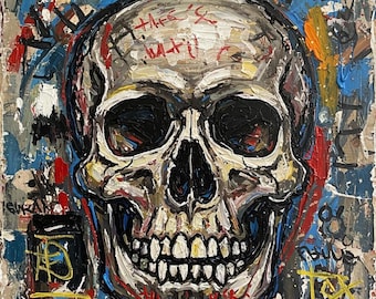 Neoexpressionistisk dödskallemålning, abstrakt graffitikonst, modern väggdekor