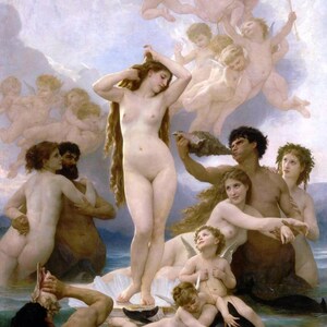 William-Adolphe Bouguereau Birth of Venus Oil Painting Reproduction, Romantic Living Room Wall Art, Classic Home Decor Wall Art on Canvas