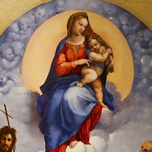 Raphael Madonna of Foligno, Oil Painting Reproduction, christmas home decor sign, mid century oil painting, mid century canvas wall art,