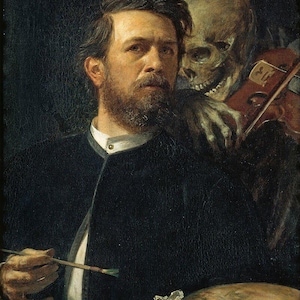 Arnold Böcklin Self-Portrait with Death Playing the Fiddle, Oil Painting Reproduction, Framed Painting, Home decor wall Art