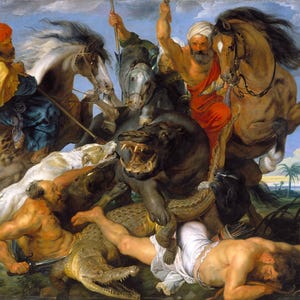 Peter Paul Rubens The Hippopotamus and Crocodile Hunt, Oil Painting Reproduction, Framed painting, home decor wall art