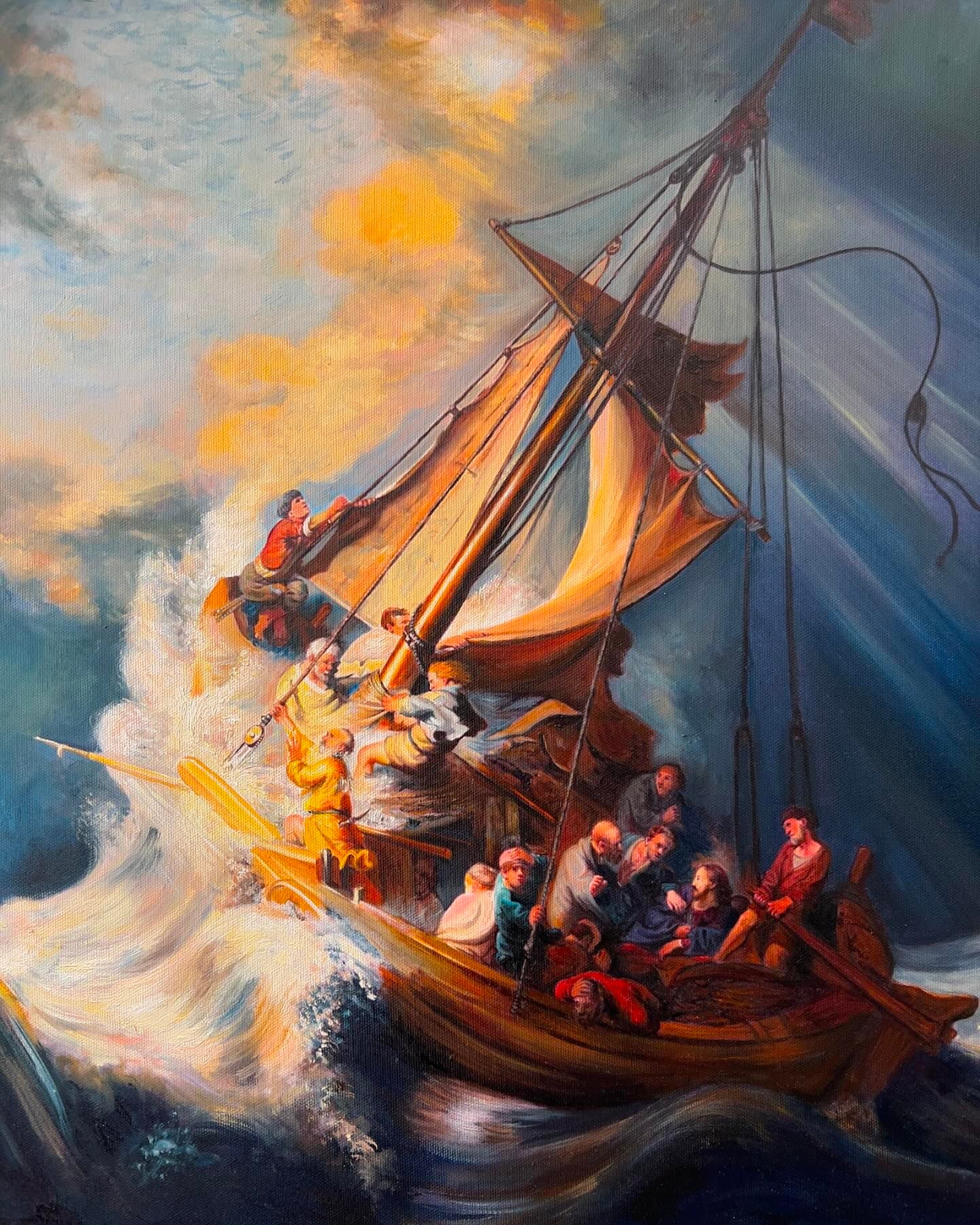 レンブラント「ガリラヤ湖の嵐」油絵複製、船の絵 - Etsy 日本