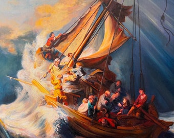 Rembrandt The Storm on the Sea of Galilee, Oil Painting Reproduction, Ship Painting, oil ocean painting, boat oil painting, canvas art