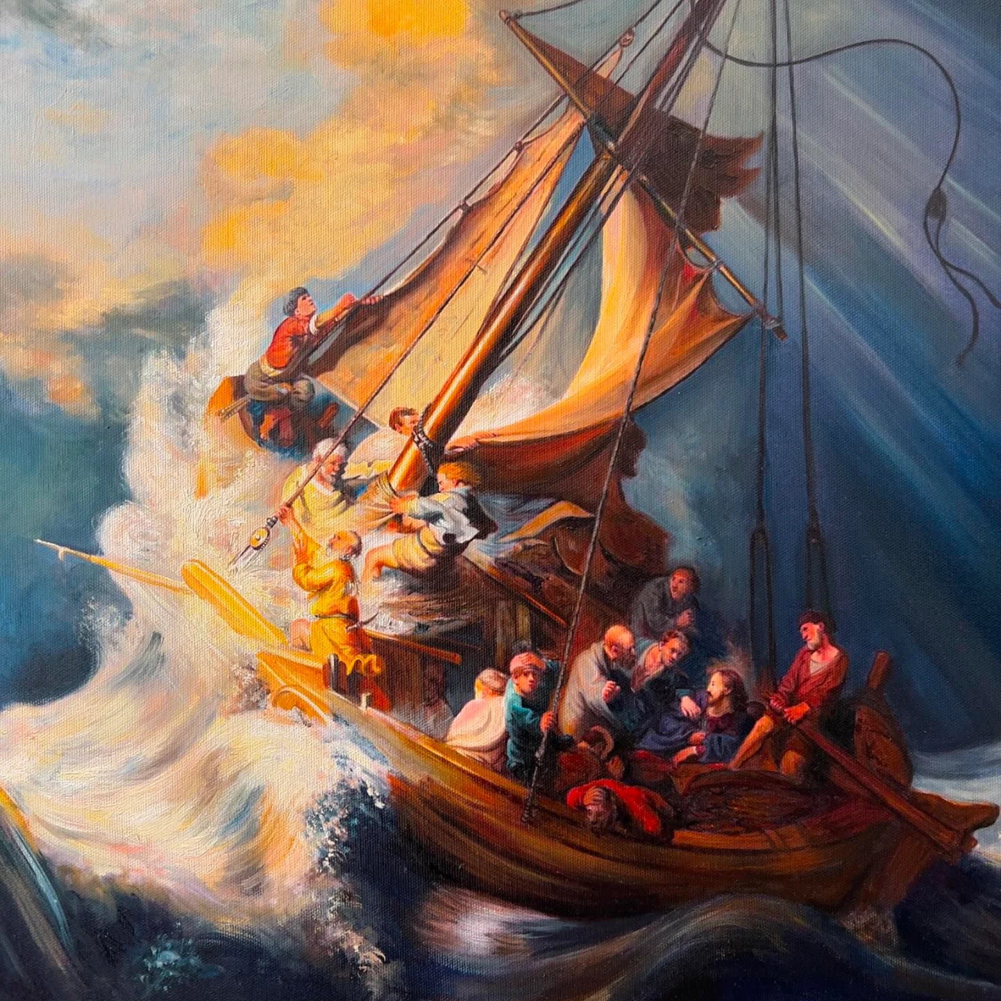 Rembrandt The Storm on the Sea of Galilee, Oil Painting Reproduction, Ship Painting, oil ocean painting, boat oil painting, canvas art