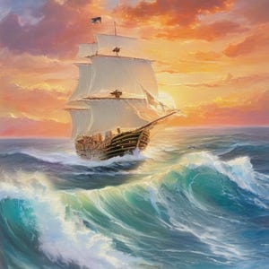 Majestic Sailing Ship Painting, Canvas painting, sunset painting, Nautical Wall Art, framed art, Ocean Art, Canvas Gift, Home decor gifts