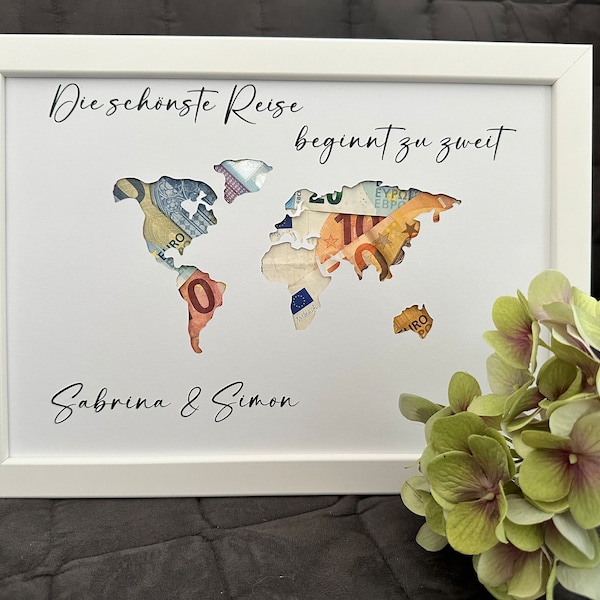 Personalized wedding gift of money - “World Map”