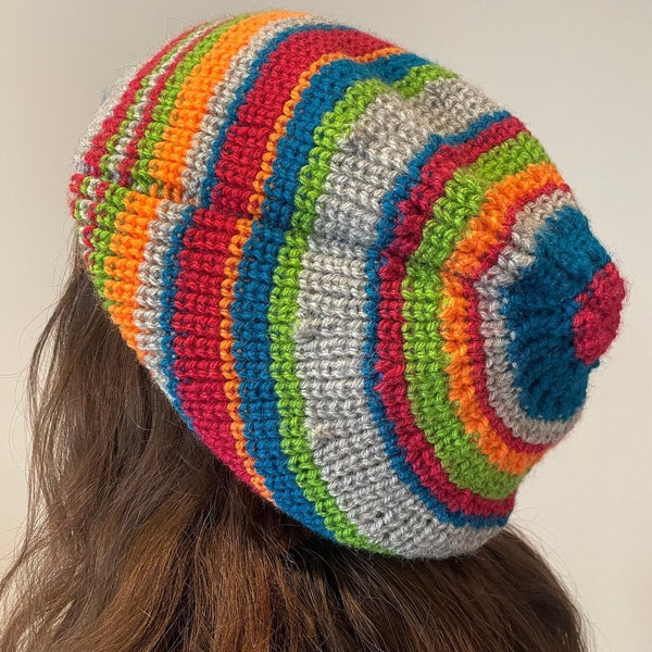 Bonnet rasta en laine, fait à la main, multicolore